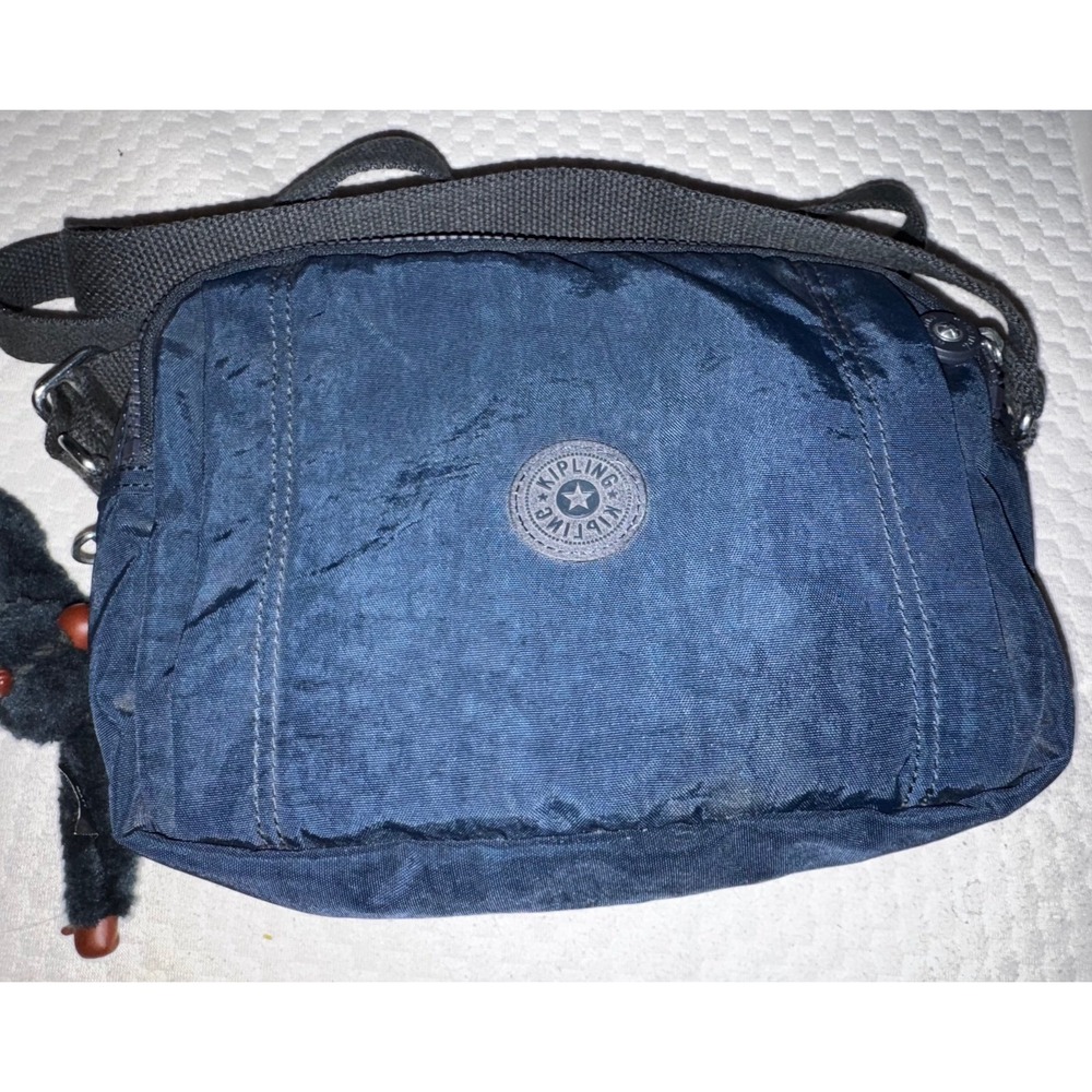 Kipling Grey Blue Nylon Benci Shoulder Bag Double Zip Top 6.5" Ht x 10" W A28